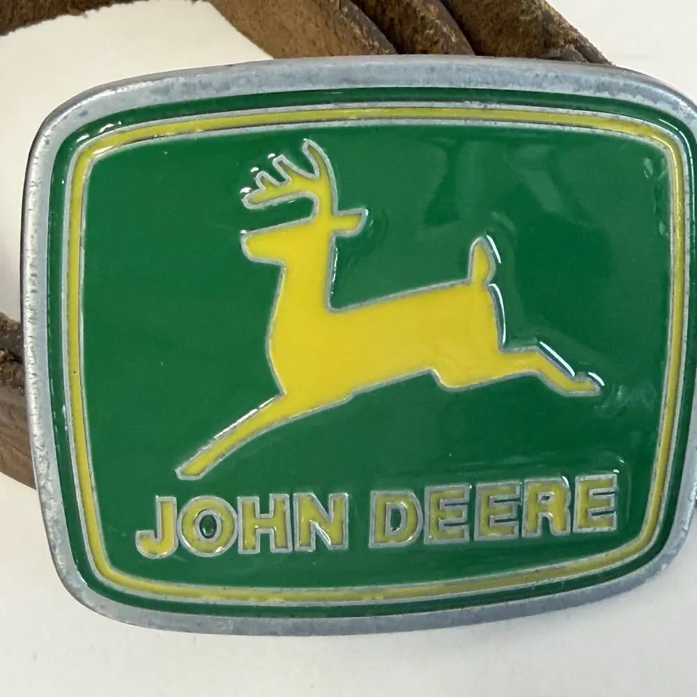 John Deere Belt Buckle and Justin Leather Belt Kids Sz 24 Farm Cowboy